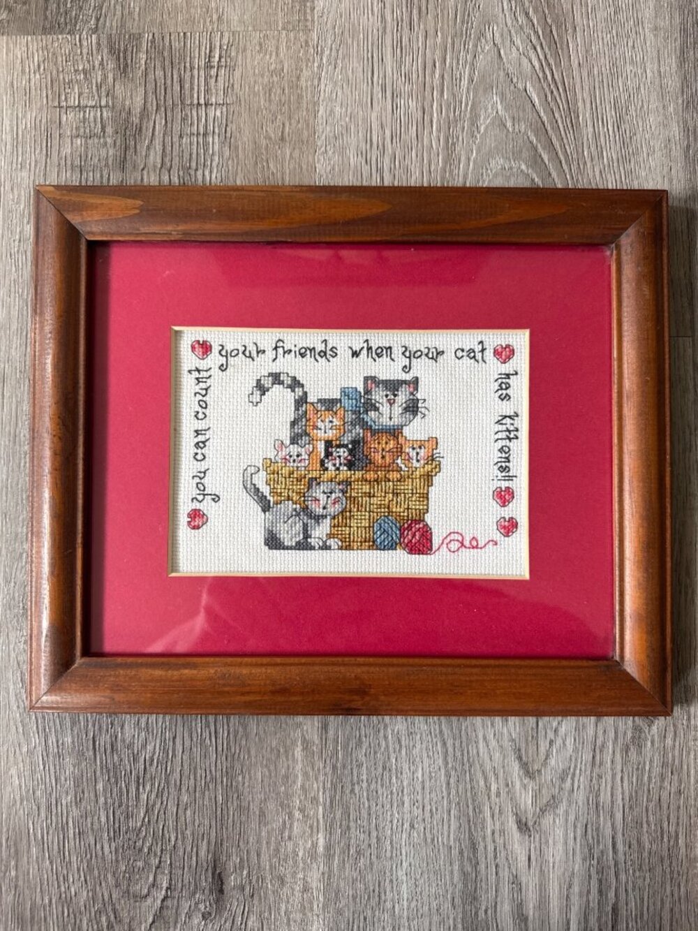 Completed Bucilla Cross Stitch Cats Kittens Matted Framed Grandmacore Wall Art